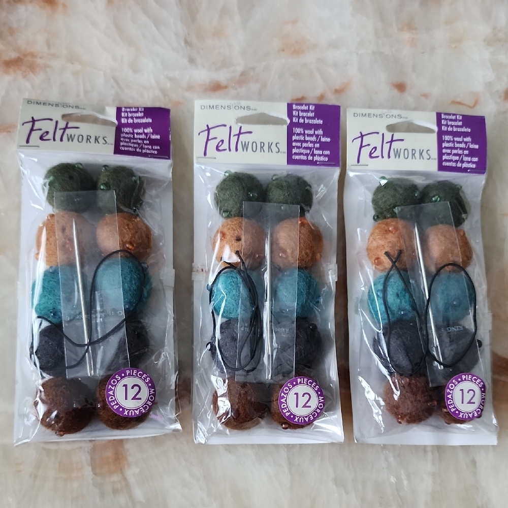 Dimensions Felt Works Bracelet Kit, Wool & Beads Felting Crafts, Set of 3